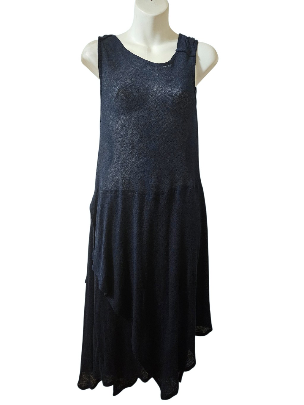 100 Linen Lagenlook Tank Dress Blue Asymmetric Midi Sleeveless Pepitos Italy